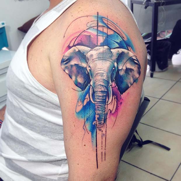 Trendy Watercolor Elephant Tattoo 