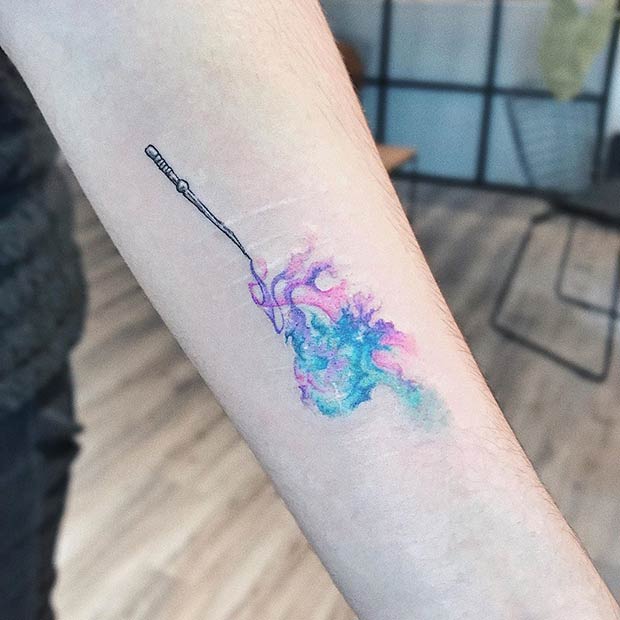 Watercolor Magic Wand Tattoo