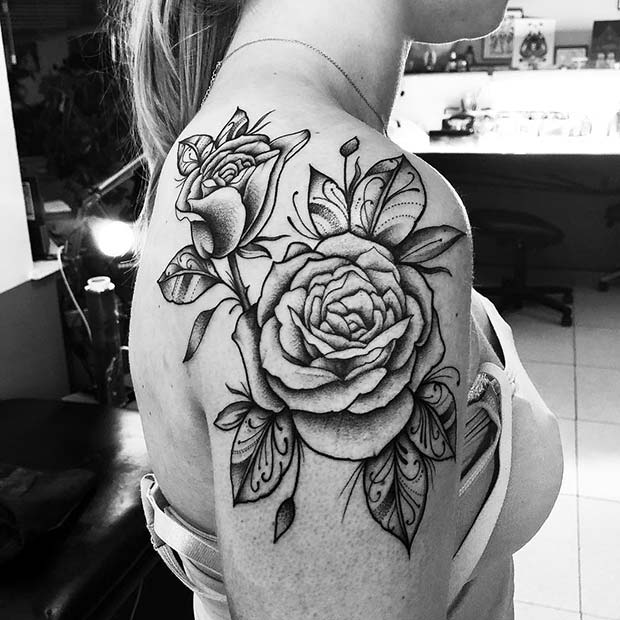 rose tattoo outline shoulder