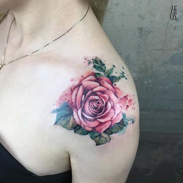 Delicate Watercolor Rose Tattoo