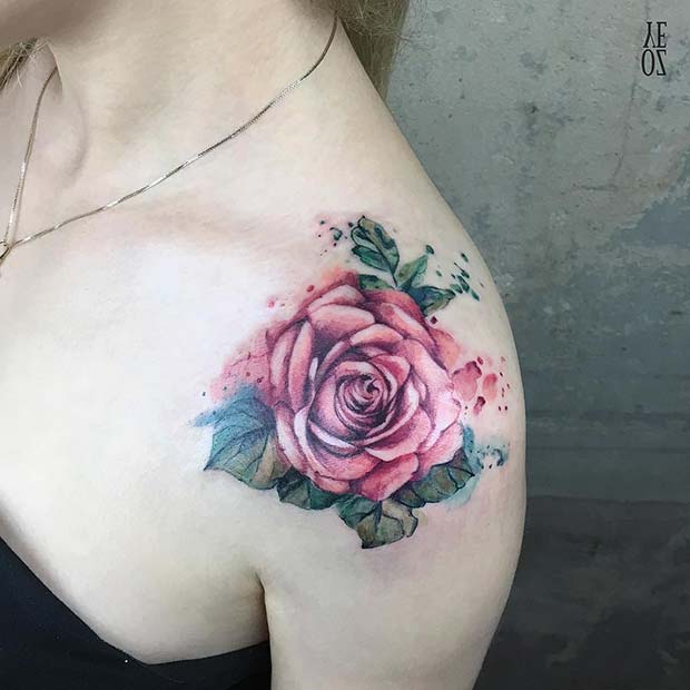 Pink Rose Tattoo on Shoulder  Best Tattoo Ideas Gallery