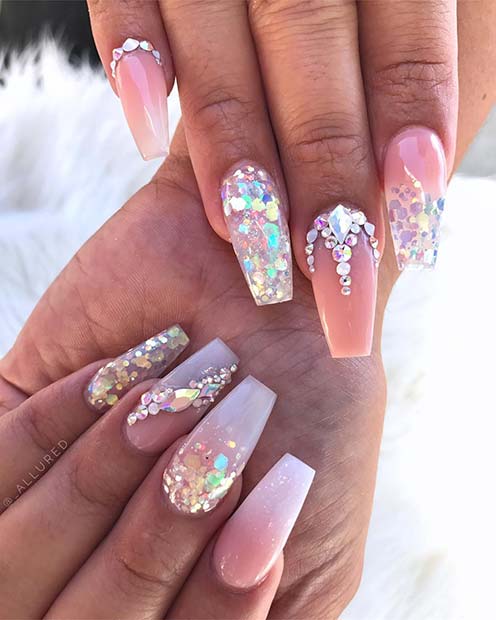 Sparkly Nude Nail Design