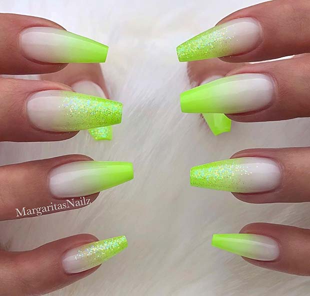 Neon Green Ombre Nails