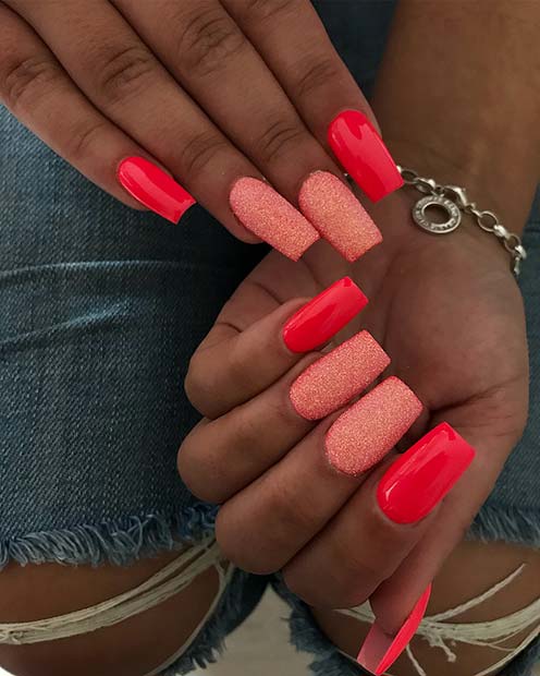 Pink Nails with Glitter Accent Nails