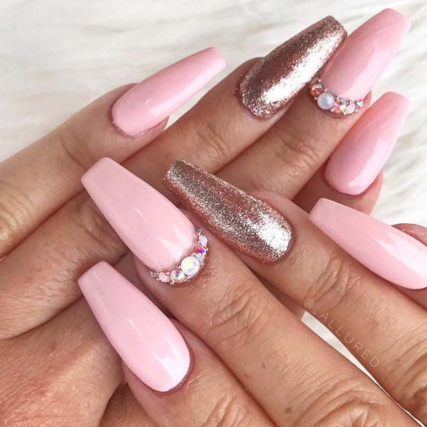 Pink and Rose Gold Coffin Nails