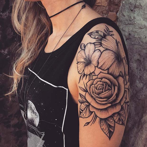 45 Adorable Hibiscus Shoulder Tattoos