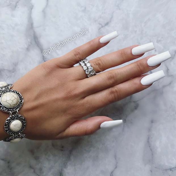 Simple and Stylish White Acrylic Nails
