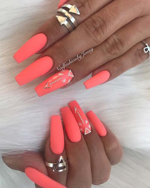 Trendy Neon Coral Nails