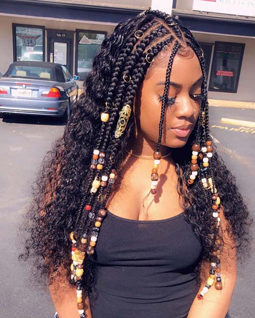 Tribal Braids and Loose Curly Hair