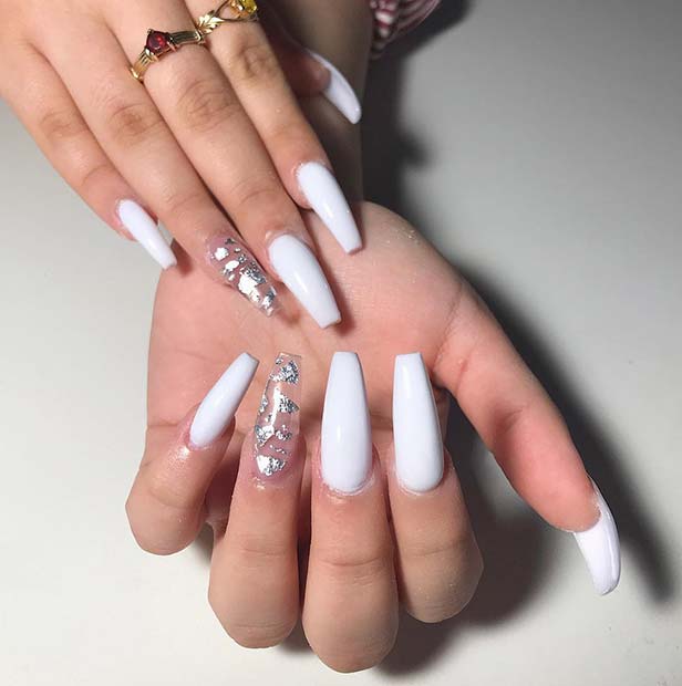 white long nails with gems