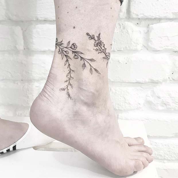 Beautiful Flower Ankle Tattoo