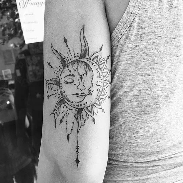 Beautiful Sun and Moon Tattoo