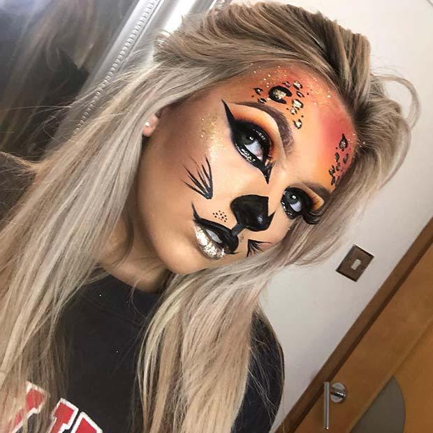 Bold and Sparkly Cat Makeup Idea