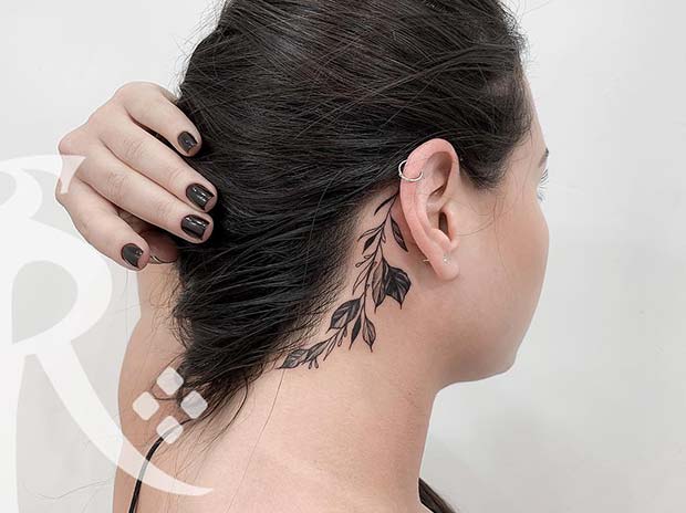 Botanical Behind the Ear Tattoo
