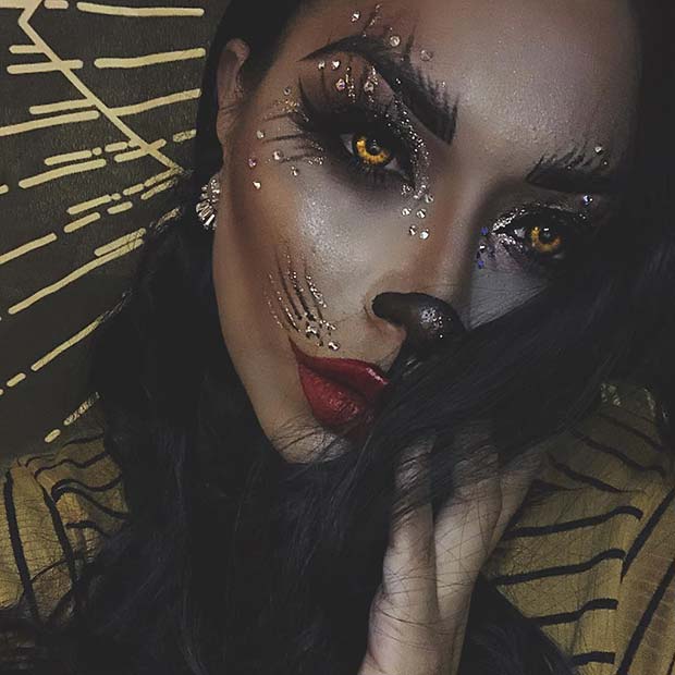 Cat Halloween Makeup with Sparkle