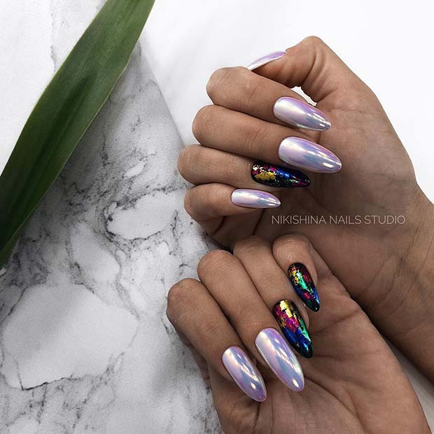 Chrome Nails with Colorful Accent Design