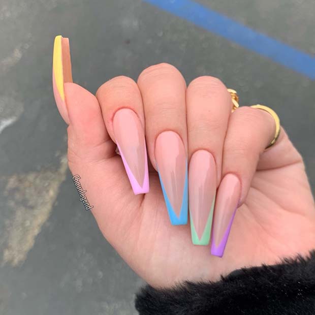 Coffin Nails with Pastel V Tips