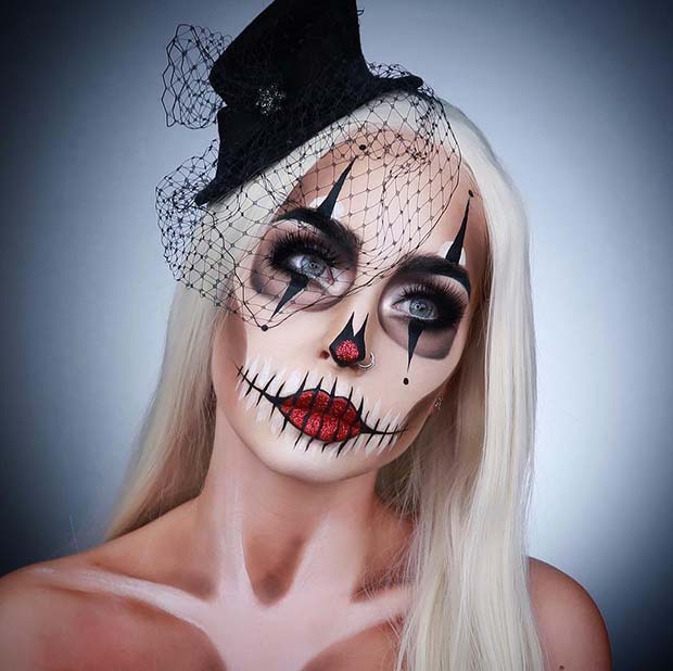 Creepy Skeletal Clown Makeup