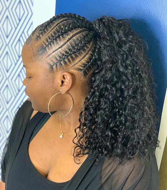 Curly Ponytail with a Gorgeous Braided Pattern