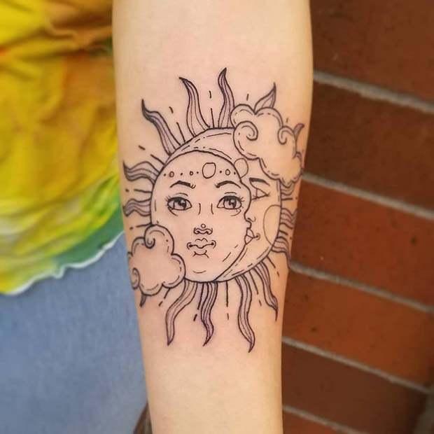 Cute Sun and Moon with Clouds