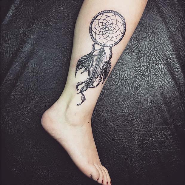 Dream Catcher Leg Tattoo