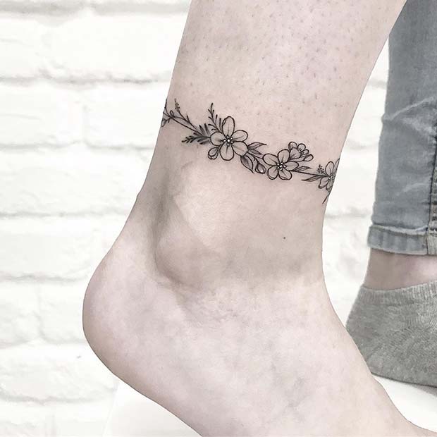 Floral Anklet Tattoo Design