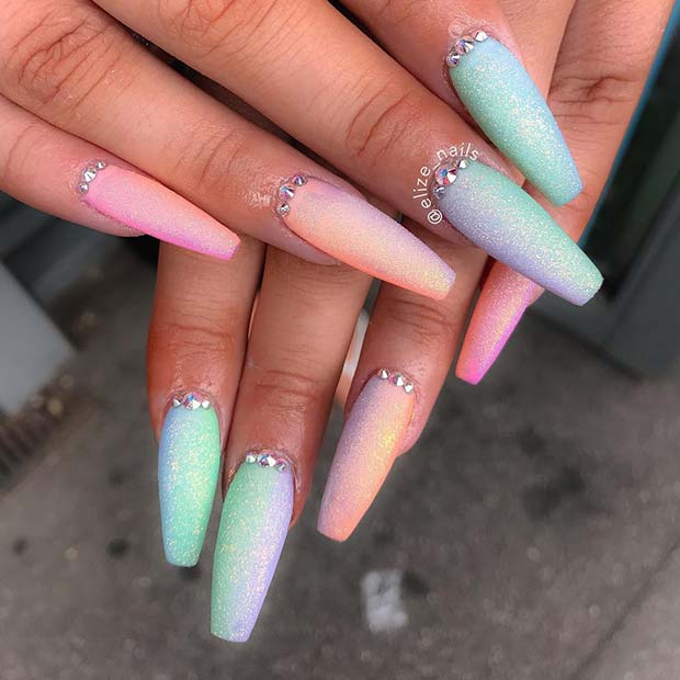 Glitter Pastel Rainbow Nails