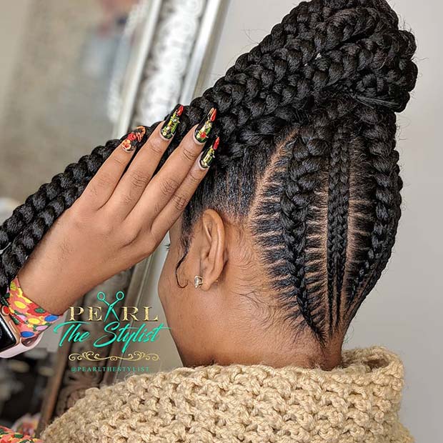 High Ponytail with Chunky Braids