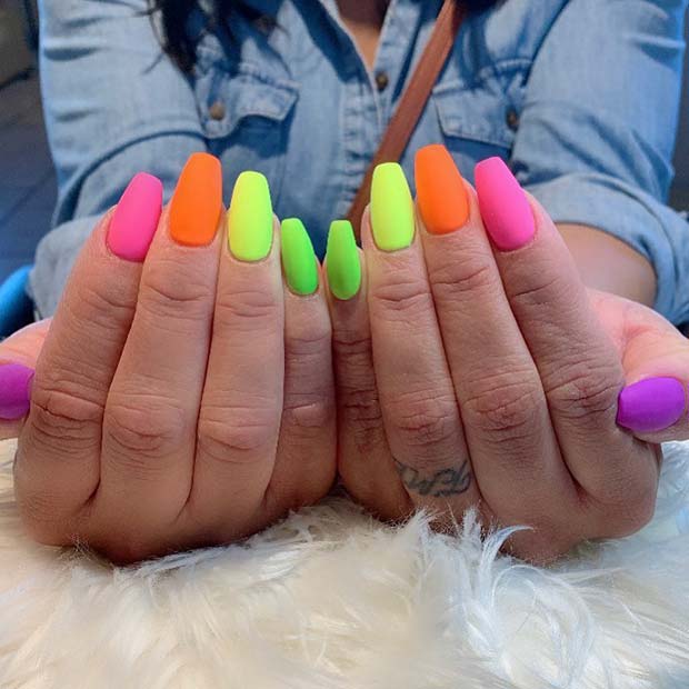 Matte Neon Rainbow Nails