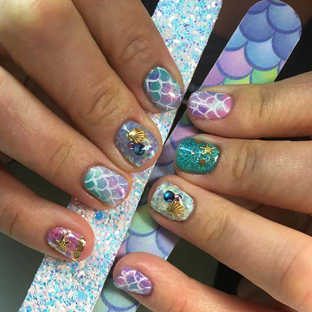 Cute Mermaid Nail Design for Short Nails