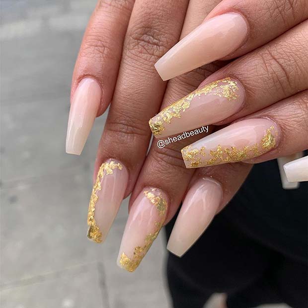 Nude and Gold Nails