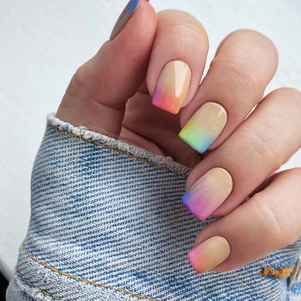 Nude and Rainbow Ombre Nails