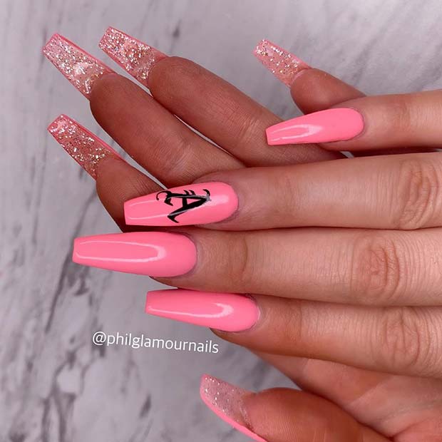 Pink Nails with Glitter Backs