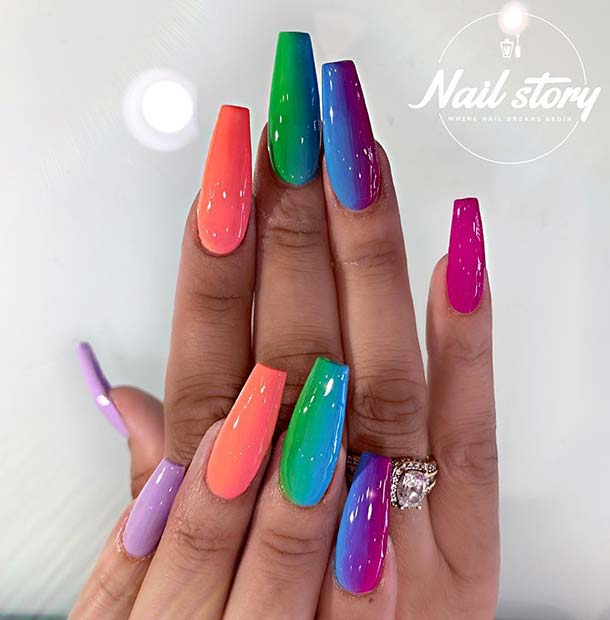 Rainbow Gradient Nail Design 