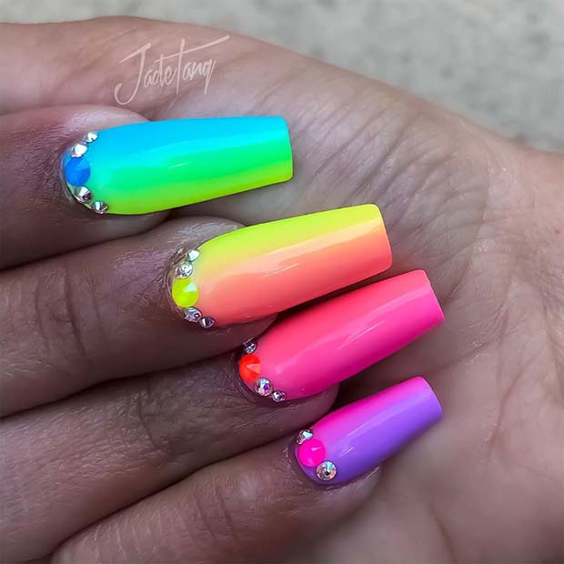Rainbow Nail Art and Crystals