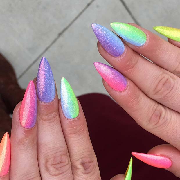 Sparkly and Colorful Stiletto Nails
