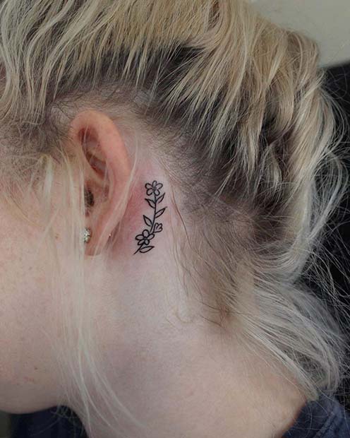 Stylish Behind the Ear Tattoo Design