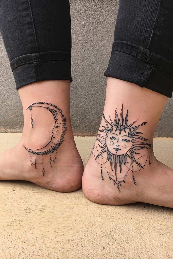 Sun and moon double foot tattoos made by me mikestatuering  rtattoo