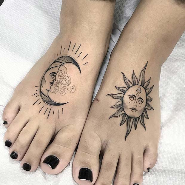 Sun and Moon Foot Tattoos