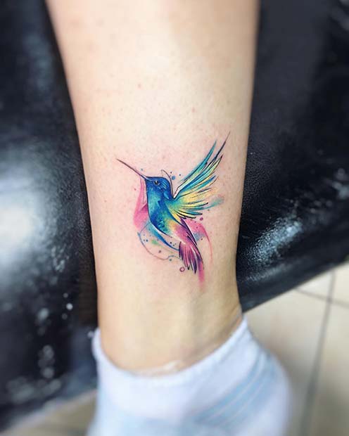 Beautiful Hummingbird Watercolor Tattoo