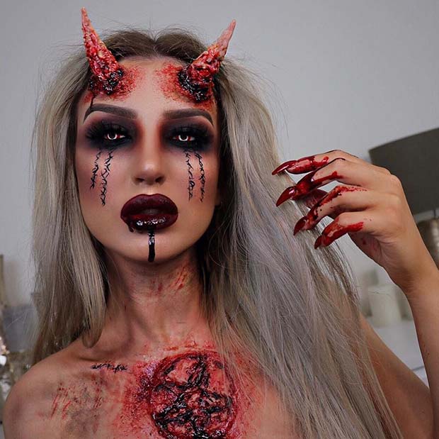 Bloody and Scary Devil Makeup Idea