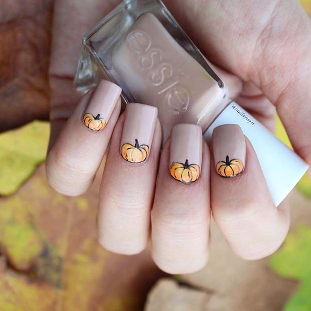 Cute Nude Pumpkin Nails