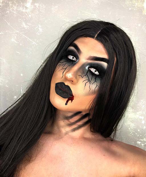 Dark Witch Makeup with Scary Contact Lenses