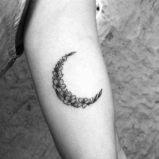 Floral Moon Tattoo Design