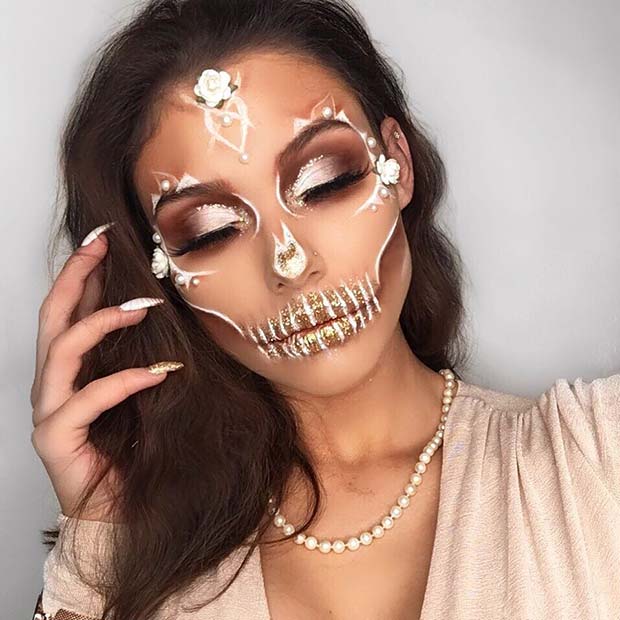Glam and Elegant White Skeleton Makeup