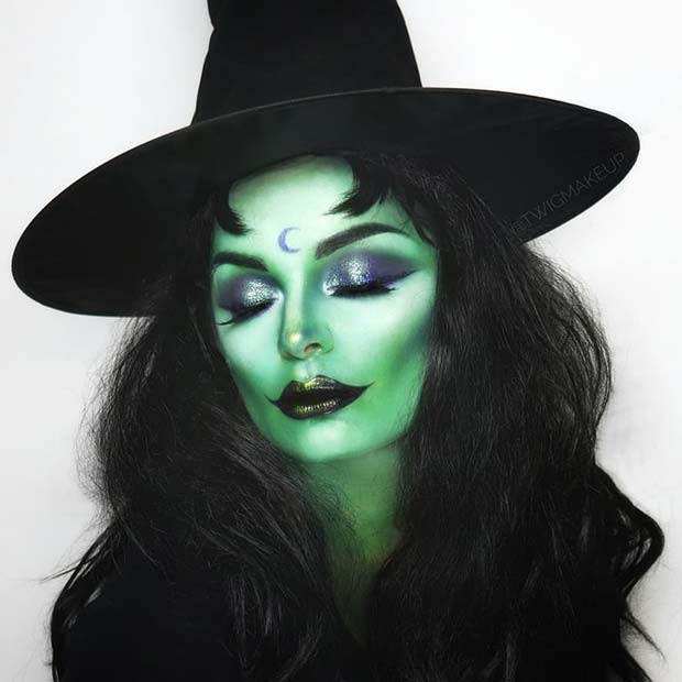 Green and Elegant Witch Makeup