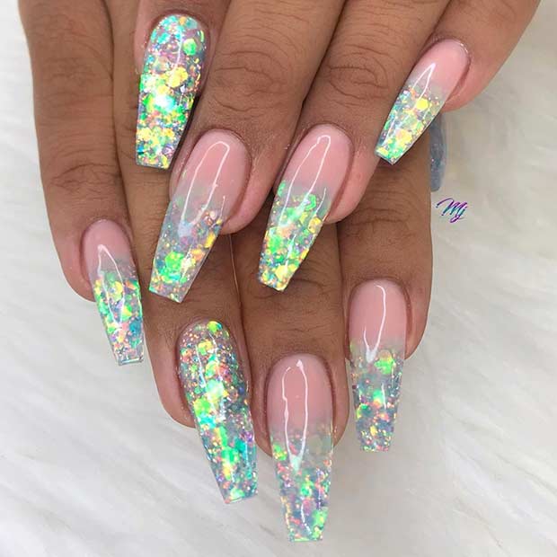 Holo Ombre Coffin Nails 
