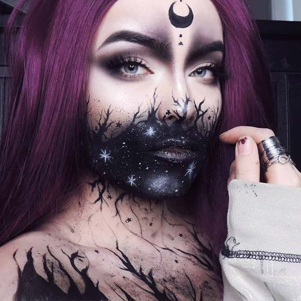 Magical Witch Makeup with Stars and the Moon