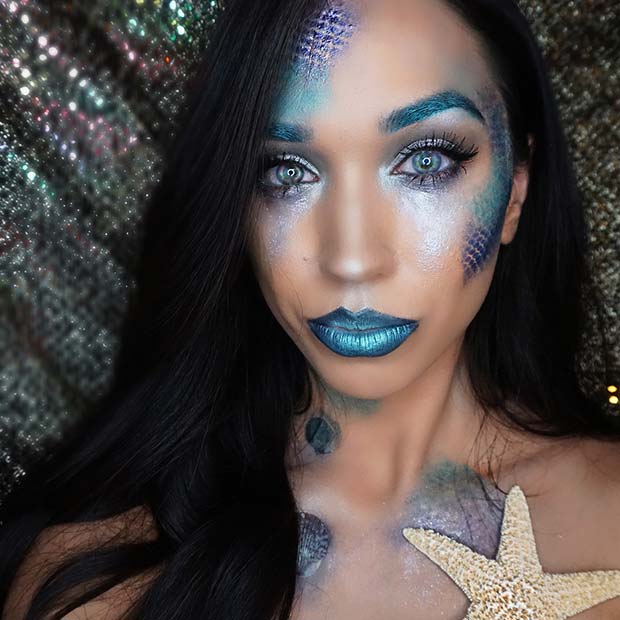 Metallic Blue Mermaid Makeup