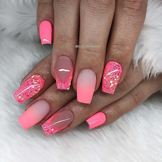 Neon Pink Nail Design.